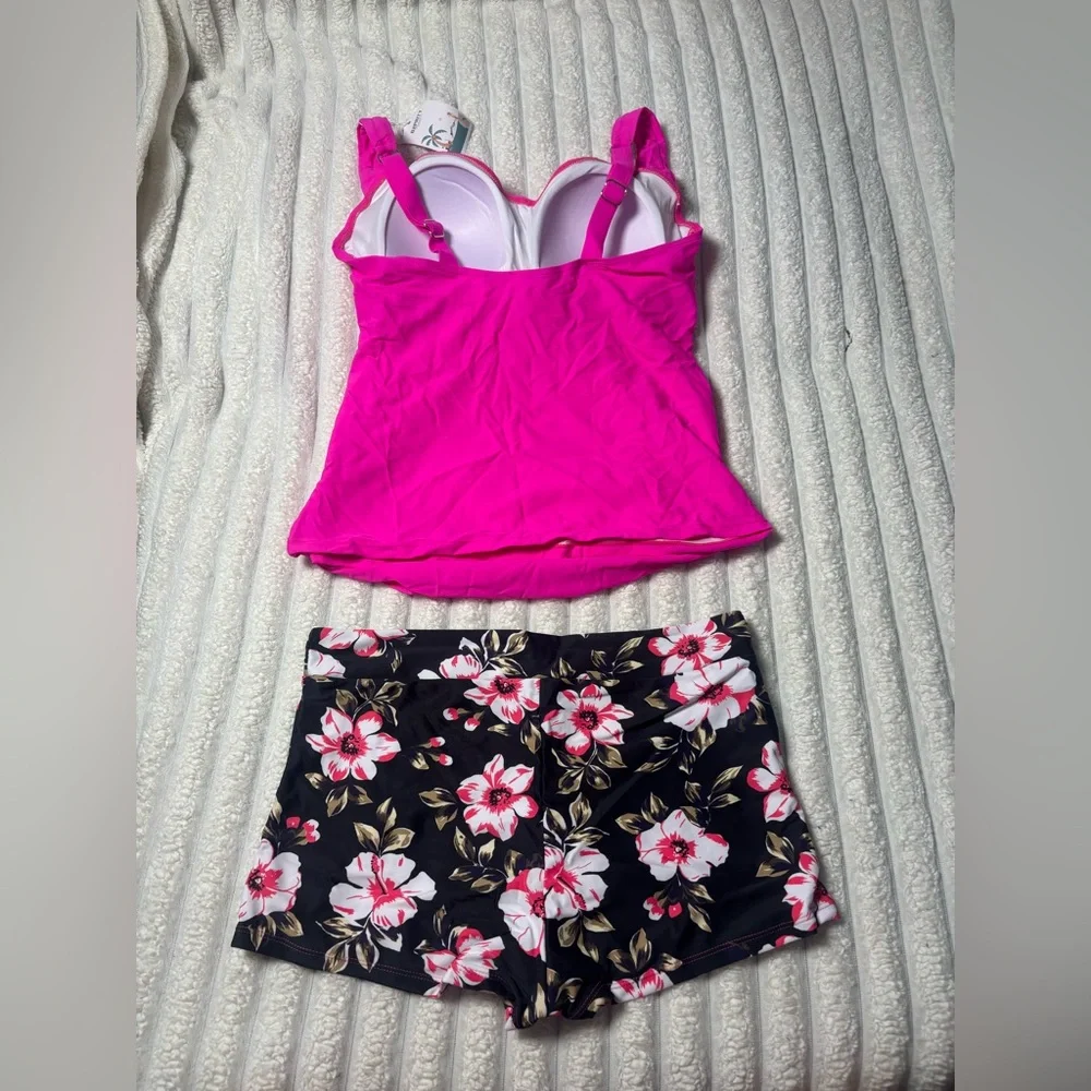 Women’s Ruched Tankini Top and bottoms set in Hot Pink - Picture 8 of 10